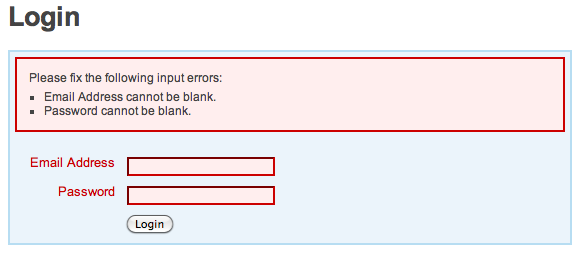 Modified Login Form with Errors